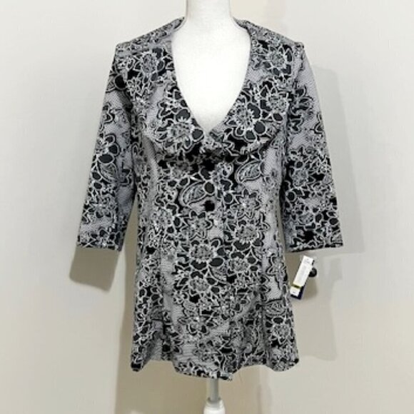Nygard Black & White Floral Two-Button Jacket Women's Size 14P - Picture 1 of 6